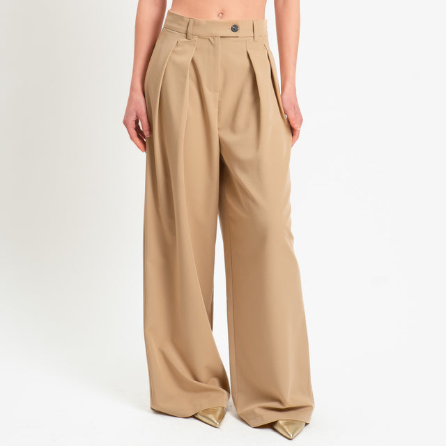 Tensione in-Pantalone wide leg con pinces - beige