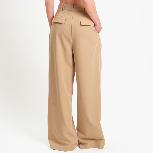 Tensione in-Pantalone in poliviscosa wide leg con pinces - beige