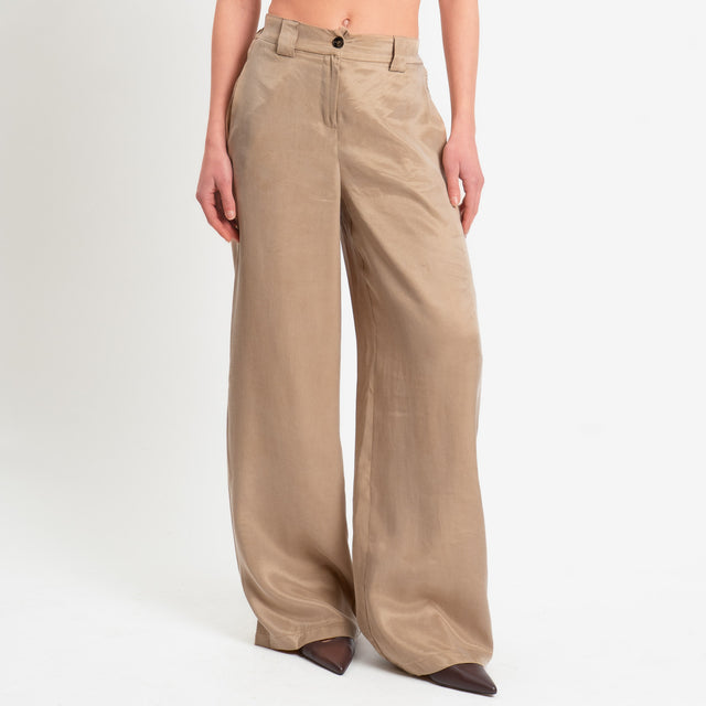 Tensione in-Pantalone wide leg tessuto cupro - sabbia