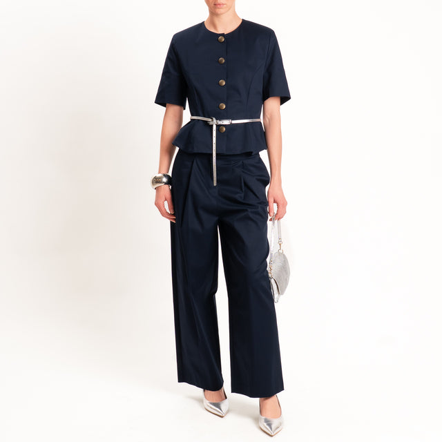 Tensione in-Pantalone in cotone con pinces - blu
