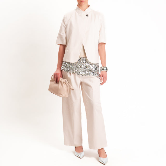 Tensione in-Pantalone in cotone con pinces - vaniglia