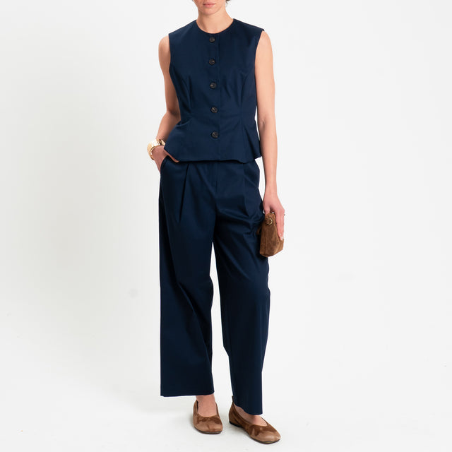 Tensione in-Pantalone in cotone con pinces - blu