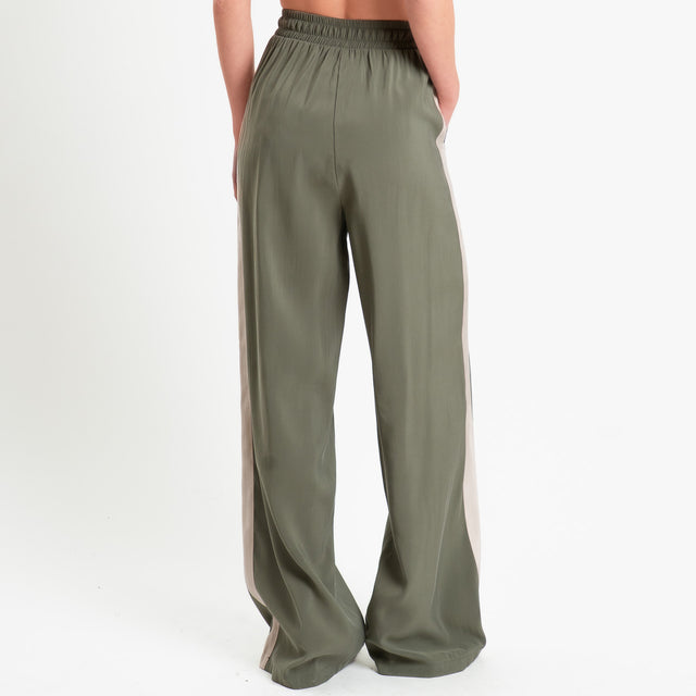 Tensione in-Pantalone cupro bande laterali - militare/gesso