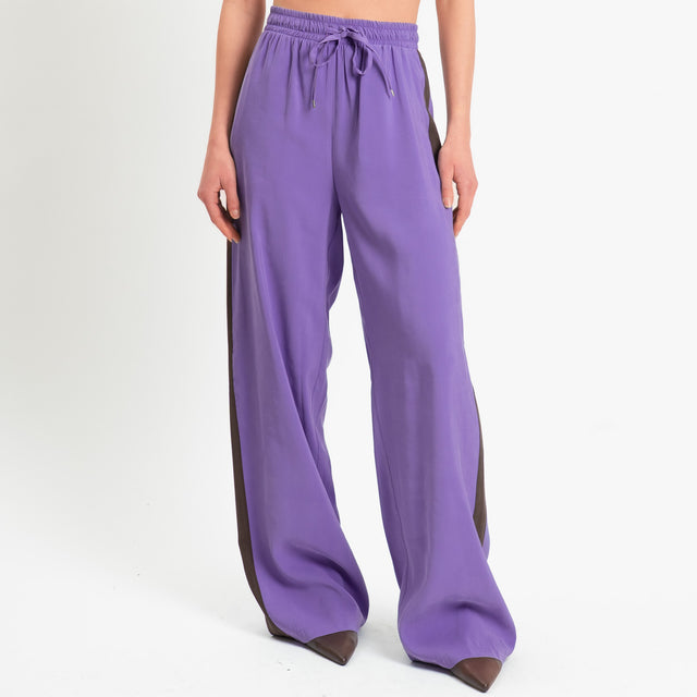 Tensione in-Pantalone cupro bande laterali - viola/moro