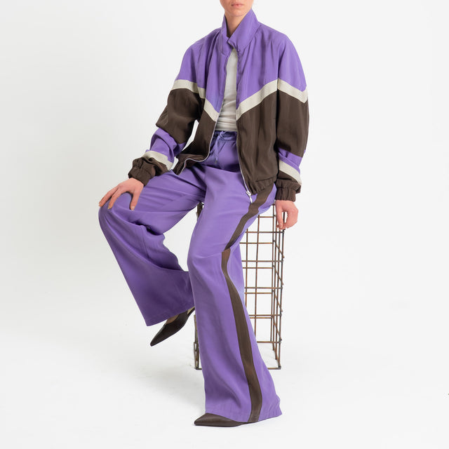 Tensione in-Pantalone cupro bande laterali - viola/moro