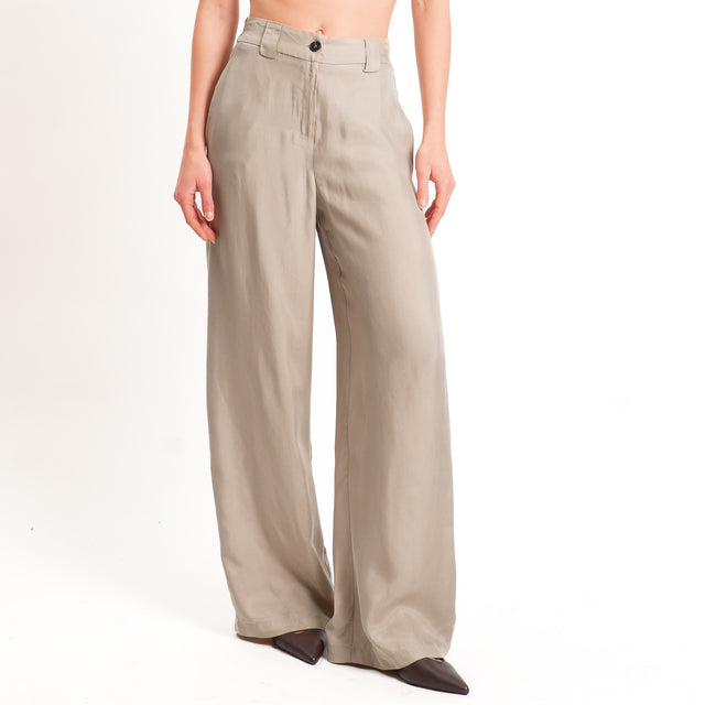 Tensione in-Pantalone cupro wide leg elastico dietro - beige