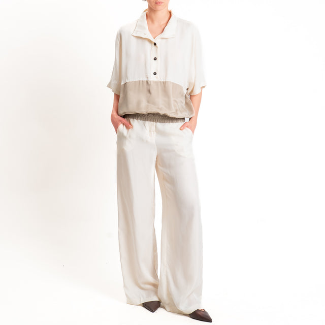 Tensione in-Pantalone cupro wide leg elastico dietro - panna