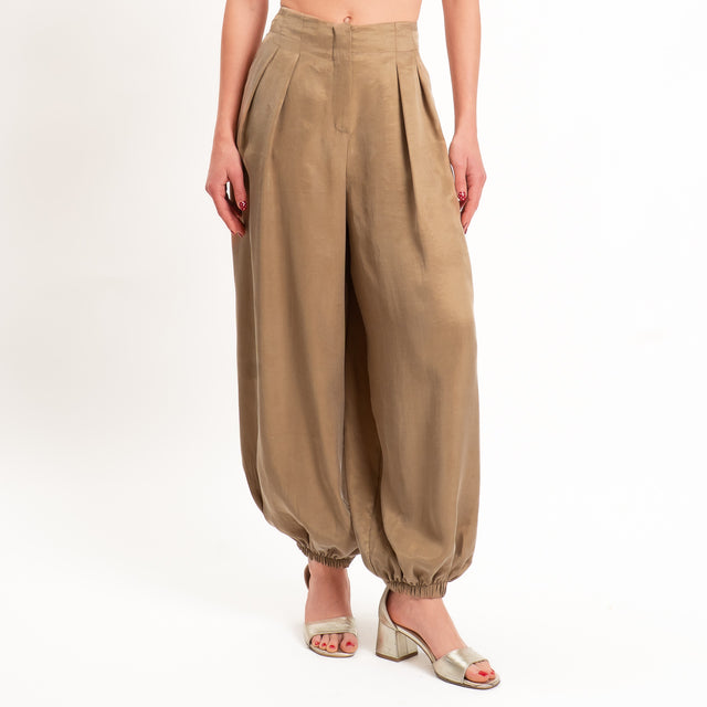 Tensione in-Pantalone balloon tessuto cupro - camel