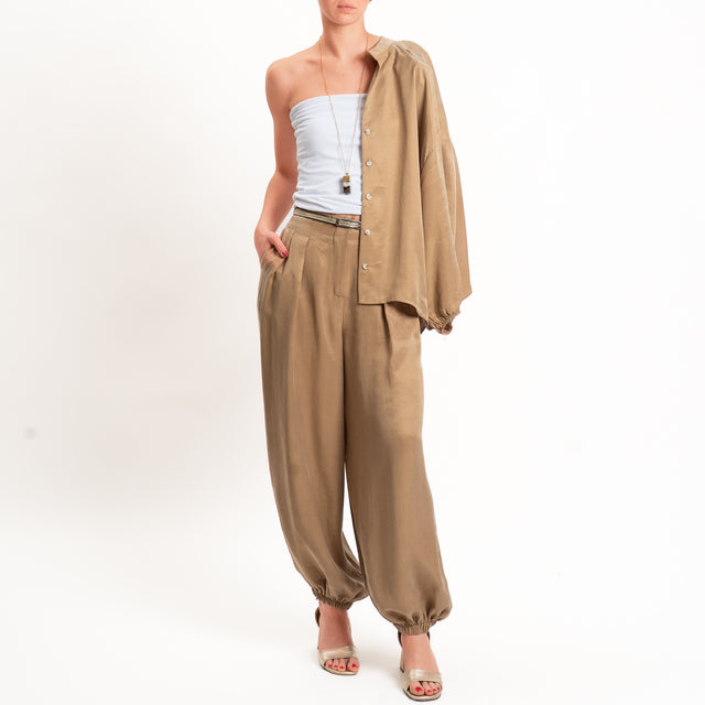 Tensione in-Pantalone balloon tessuto cupro - camel