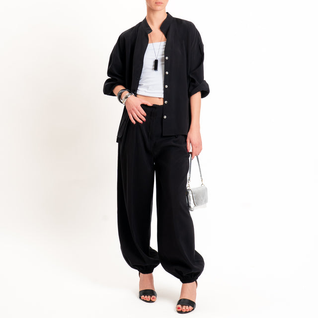Tensione in-Pantalone balloon tessuto cupro - nero