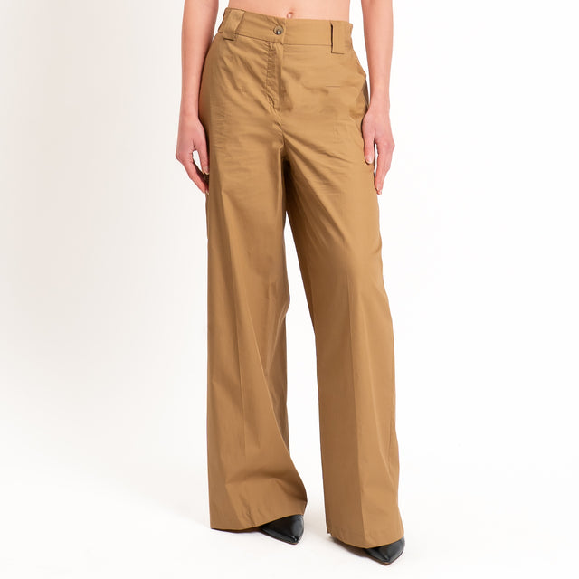 Tensione in-Pantalone popeline wide leg - cognac