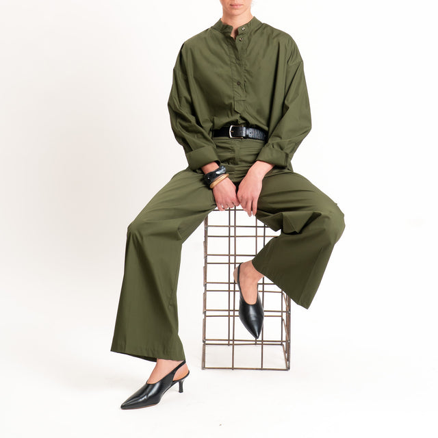 Tensione in-Pantalone popeline wide leg - militare