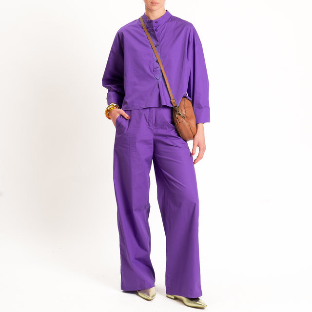Tensione in-Pantalone popeline wide leg - viola