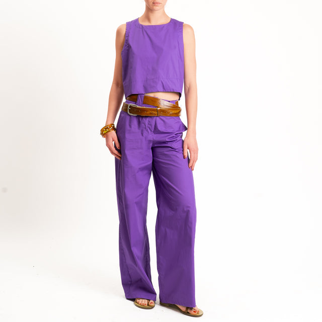 Tensione in-Pantalone popeline wide leg - viola