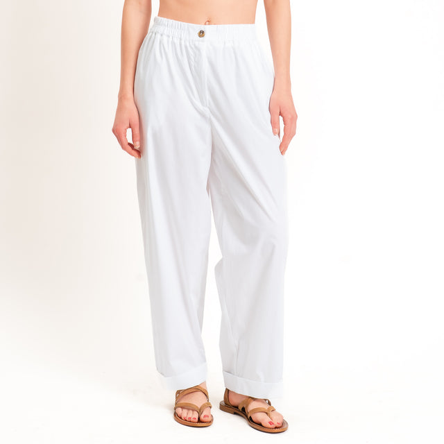 Tensione in-Pantalone popeline light elastico in vita - bianco