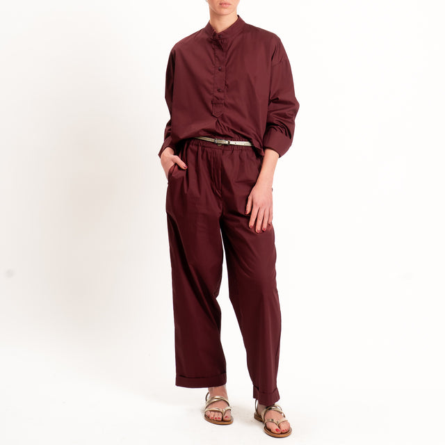 Tensione in-Pantalone popeline light elastico in vita - Bordeaux