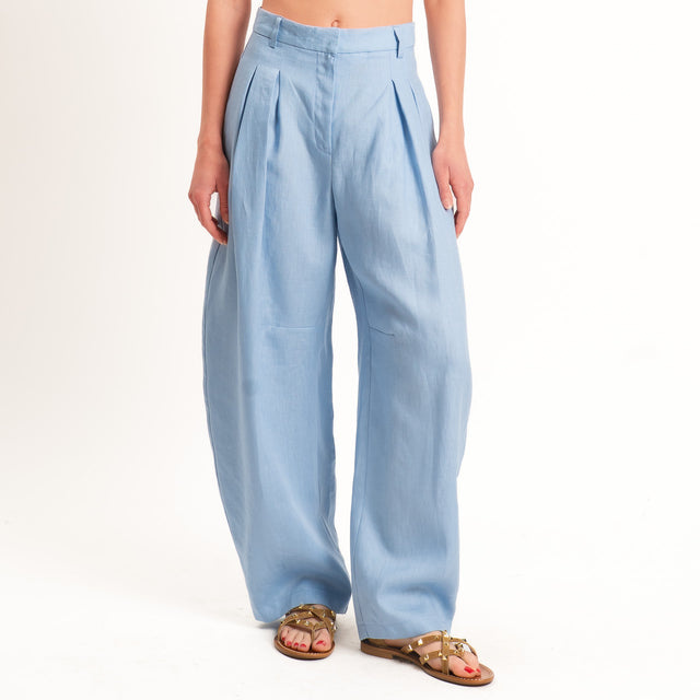Tensione in-Pantalone barrel 100% lino - celeste