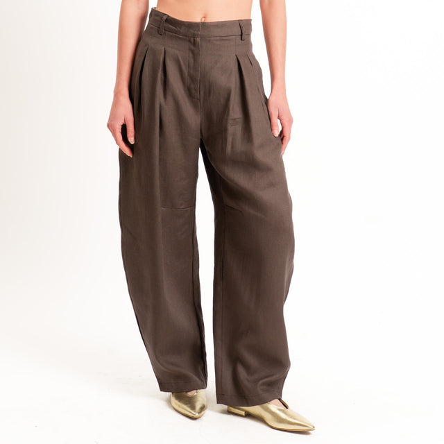 Tensione in-Pantalone barrel 100% lino - moro