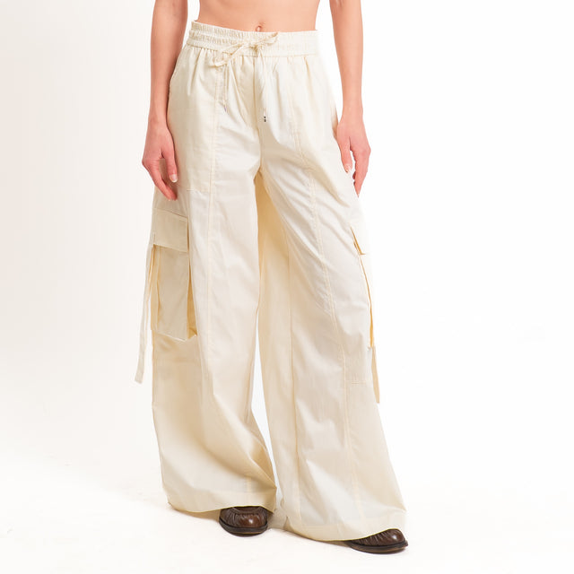 Tensione in-Pantalone cargo con coulisse - vaniglia