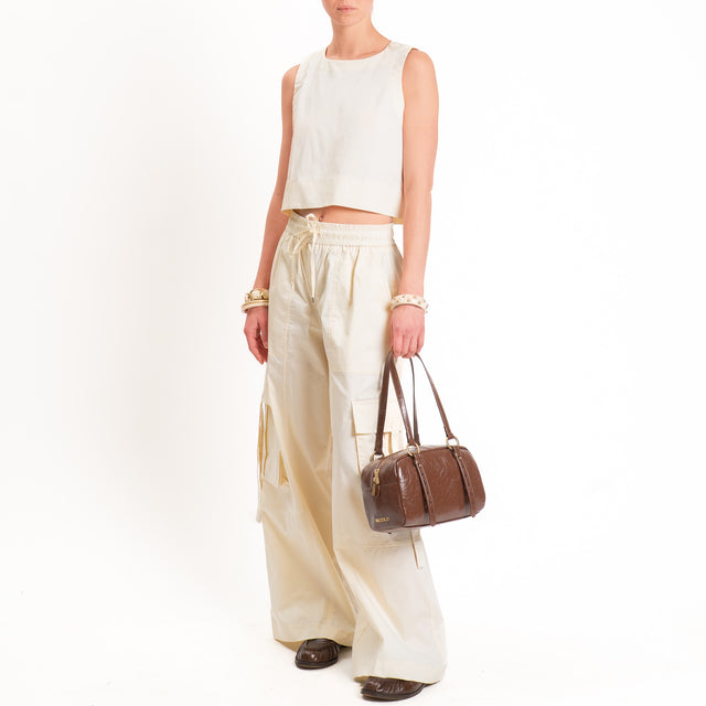 Tensione in-Pantalone cargo con coulisse - vaniglia