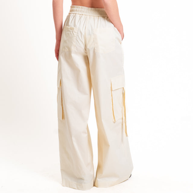 Tensione in-Pantalone cargo con coulisse - vaniglia