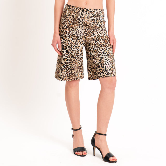 Tensione in-Bermuda animalier cotone elasticizzato - beige/nero