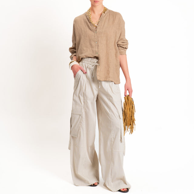 Tensione in-Pantalone cargo a righe elastico in vita - beige/cuoio