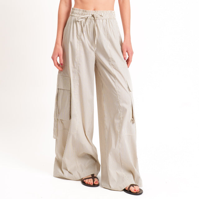 Tensione in-Pantalone cargo a righe elastico in vita - beige/cuoio