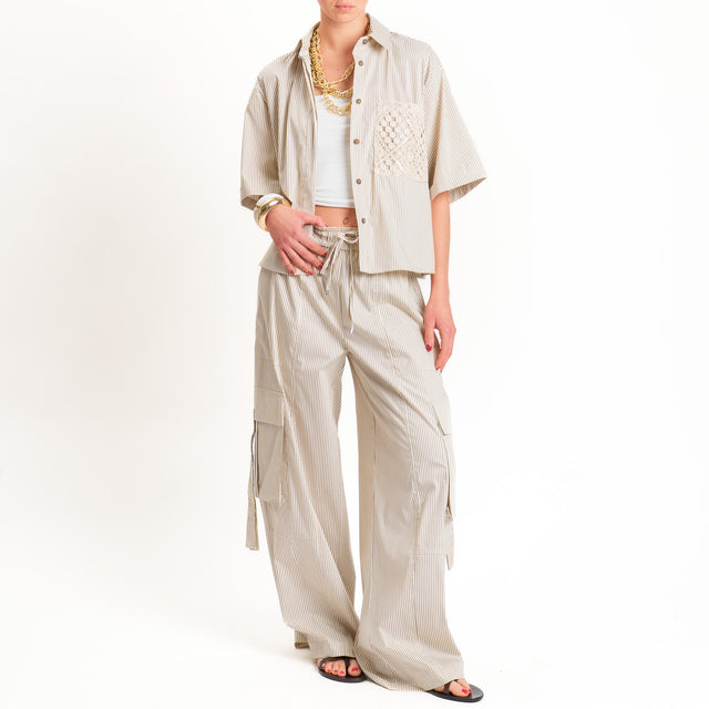 Tensione in-Pantalone cargo a righe elastico in vita - beige/cuoio