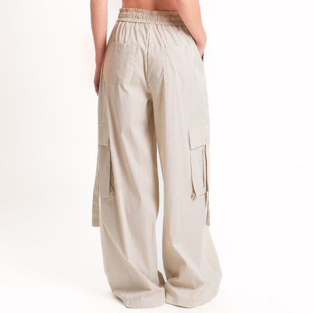 Tensione in-Pantalone cargo a righe elastico in vita - beige/cuoio