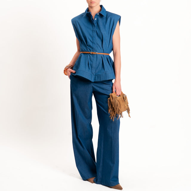 Tensione in-Pantalone chambray elastico dietro - denim