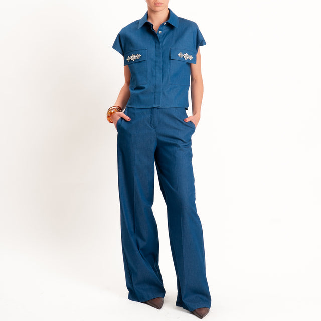 Tensione in-Pantalone chambray elastico dietro - denim