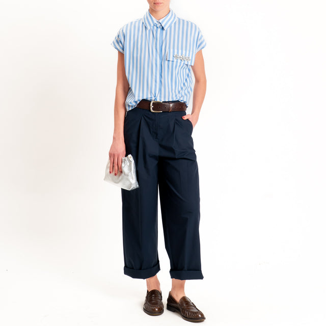 Tensione in-Pantalone cotone leggero elasticizzato - blu