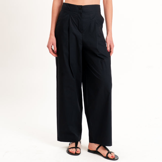 Tensione in-Pantalone cotone leggero elasticizzato - nero