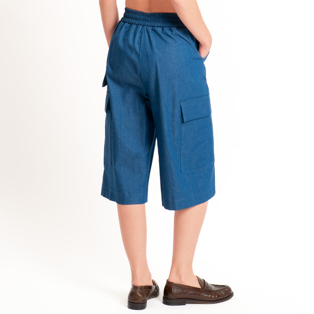 Tensione in-Bermuda cargo chambray con coulisse - denim