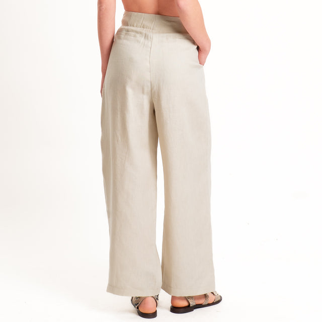 Tensione in-Pantalone wide leg 100% lino - beige