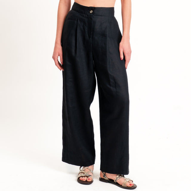Tensione in-Pantalone wide leg 100% lino - nero