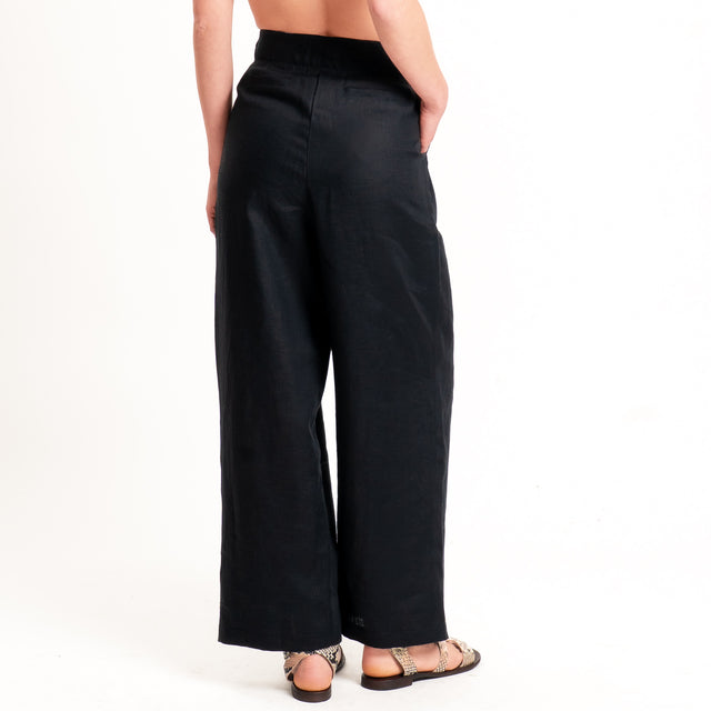 Tensione in-Pantalone wide leg 100% lino - nero
