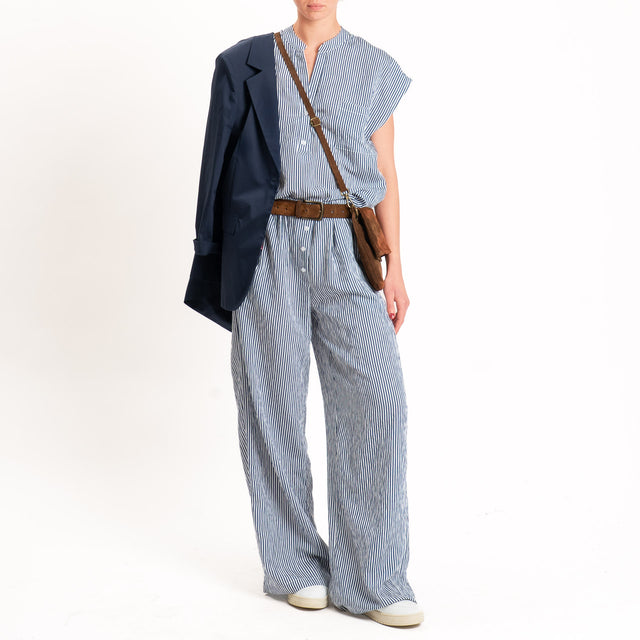 Tensione in-Pantalone a righe wide leg con bottoni - blu
