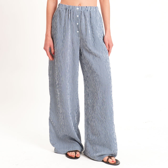 Tensione in-Pantalone a righe wide leg con bottoni - blu