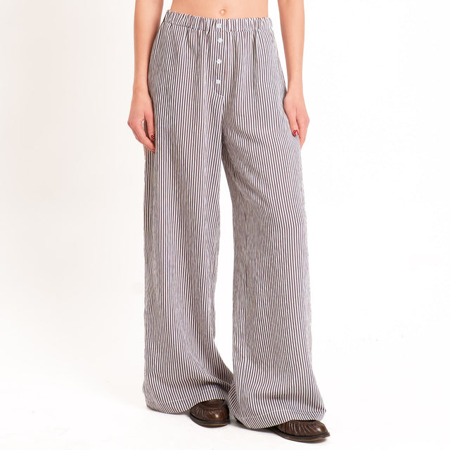 Tensione in-Pantalone a righe wide leg con bottoni - moro