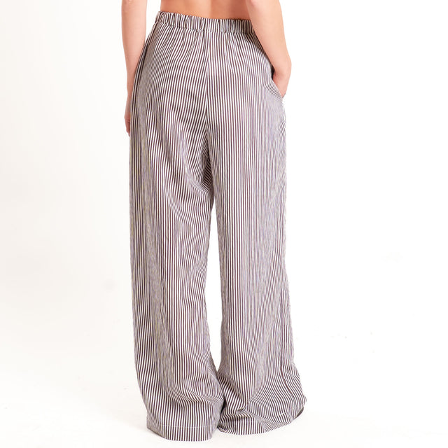 Tensione in-Pantalone a righe wide leg con bottoni - moro