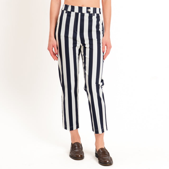 Tensione in-Pantalone straight a righe - blu/latte