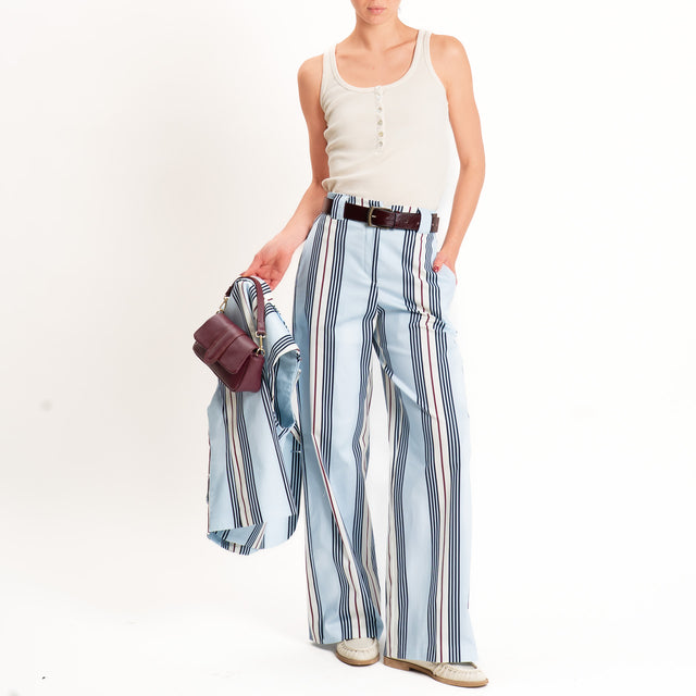Tensione in-Pantalone a righe elastico dietro - cielo/latte/vino