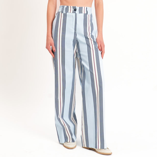 Tensione in-Pantalone a righe elastico dietro - cielo/latte/vino