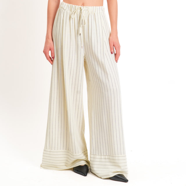Tensione in-Pantalone gessato misto lino elastico - burro