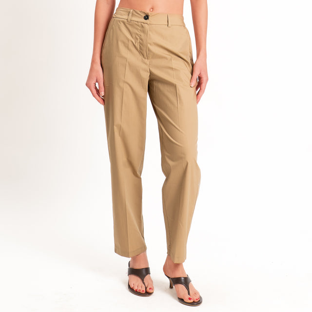 Tensione in-Pantalone cotone superlight elastico dietro - camel