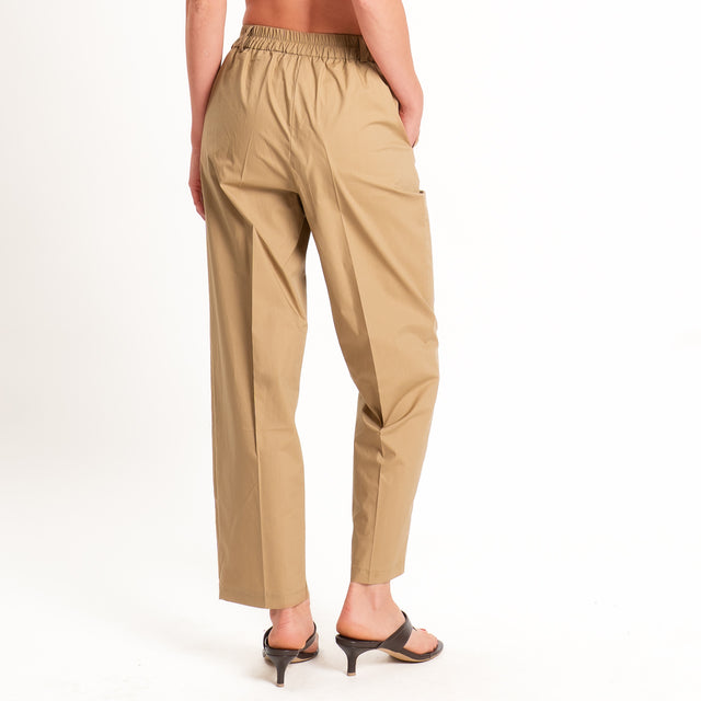 Tensione in-Pantalone cotone superlight elastico dietro - camel