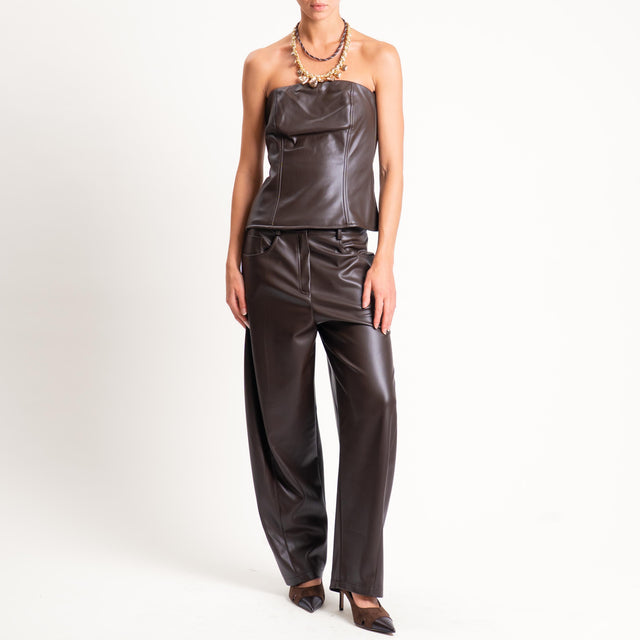 Tensione in- Pantalone Barrel similpelle - moro