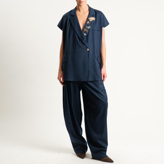 Tensione in-Pantalone gessato con pinces - blu